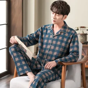 Men's Cotton Pajamas Long Sleeve Spring Autumn Winter Home Clothes Thin Thick Style Dad Cardigan Sleepwear Home Comfortable