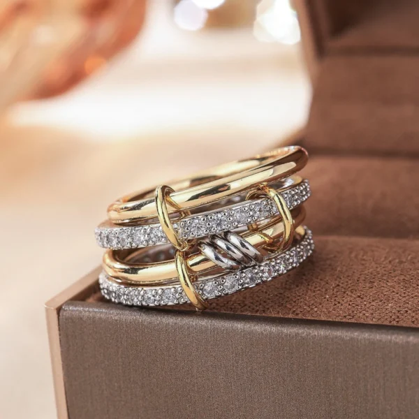 A Niche Two-Color Four-Ring Copper Jewelry Ring, Hypoallergenic, Ins Style, Stacking Artifact, Suitable For Young Women - Image 6
