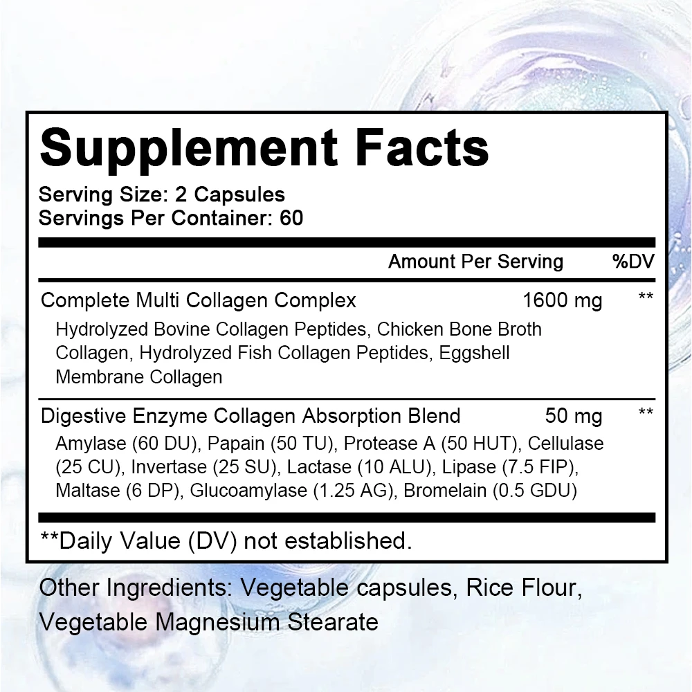 Multiple Collagen Complex Capsules - Hair, Skin, Nail, Bones, Joint Health Support, Antioxidant, Strengthens Immune System