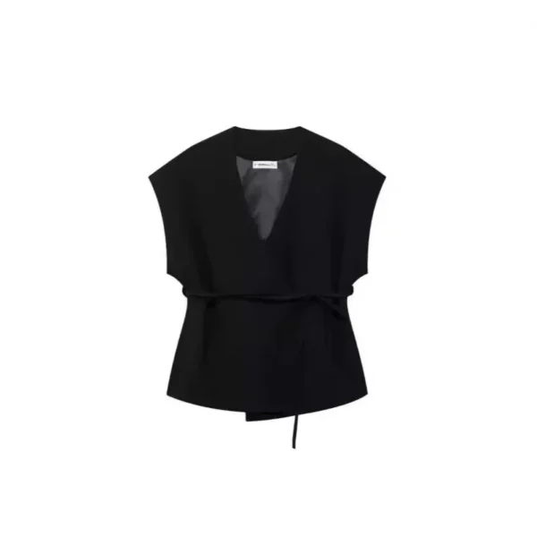 Women's New 2025 Linen Blend Double-breasted Vest 8056586 plus Pleated Pants 2365586 Fashionable Casual Outfit Set - Image 4