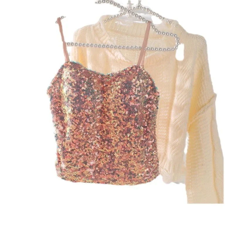 Shiny Sequin Fixed Chest Pad Short Crop Top Women's Strap Vest Tight Sexy Spicy Girl New Hot Sale Of The Season Tighten the Wais - Image 5