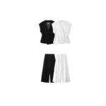 Women's New 2025 Linen Blend Double-breasted Vest 8056586 plus Pleated Pants 2365586 Fashionable Casual Outfit Set