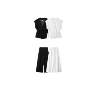 Women's New 2025 Linen Blend Double-breasted Vest 8056586 plus Pleated Pants 2365586 Fashionable Casual Outfit Set