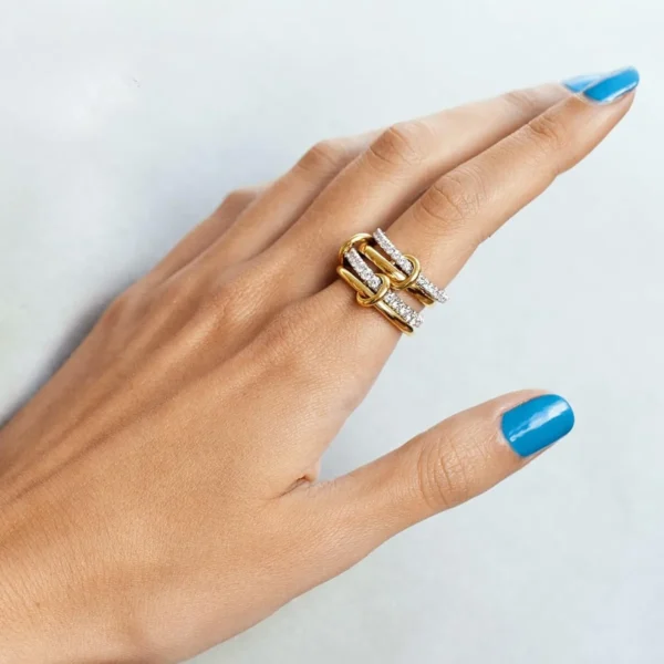 A Niche Two-Color Four-Ring Copper Jewelry Ring, Hypoallergenic, Ins Style, Stacking Artifact, Suitable For Young Women - Image 2