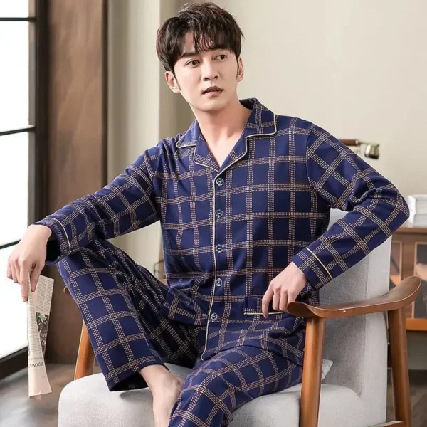 Men's Cotton Pajamas Long Sleeve Spring Autumn Winter Home Clothes Thin Thick Style Dad Cardigan Sleepwear Home Comfortable - Image 5