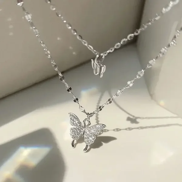 1 Women's Lats Sparkling Double Layer Butterfly Necklace Exquisite Double Layer Collar Chain Jewelry Banquet Party Holiday Gift - Image 3