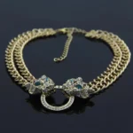 European and American fashion necklace set leopard head full of diamond pendant fast sell necklace female short collarbone chain