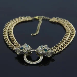 European and American fashion necklace set leopard head full of diamond pendant fast sell necklace female short collarbone chain