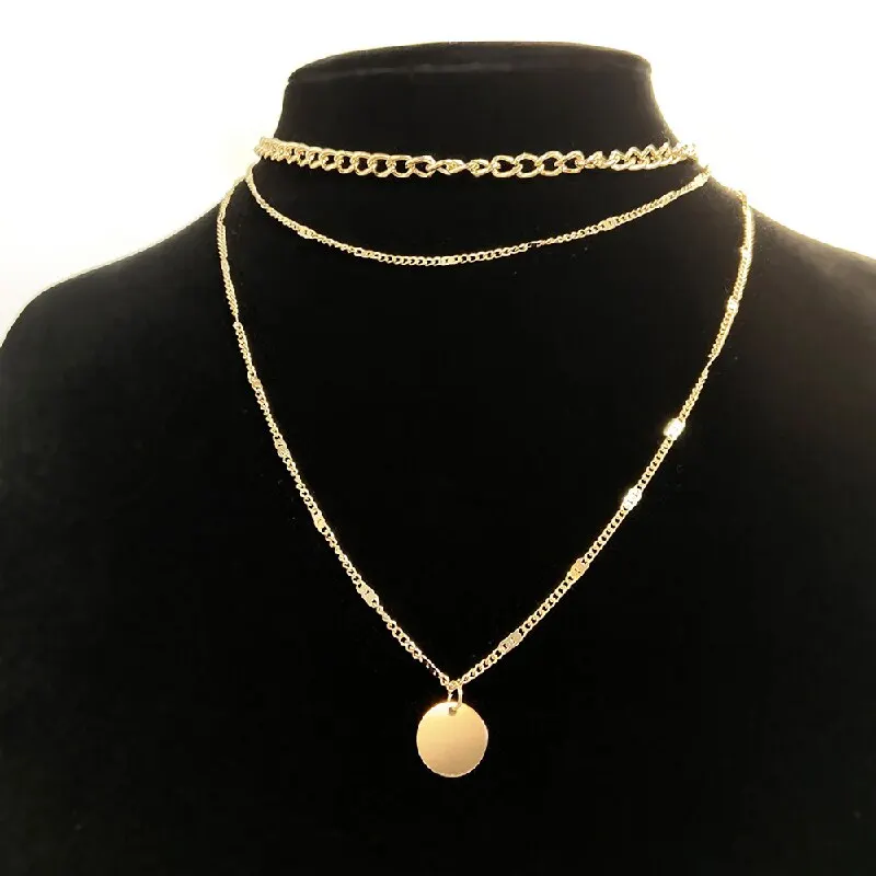 2PCS Necklace Gold-color Plus Silver-plated Women Cool Style Dots Multi Layers Chain Combo Jewelry - Image 5