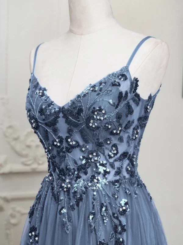 MisShow Sling Evening Dresses Sexy Spaghetti Straps V-Neck Illusion Sequins Appliques Prom Dress A-Line Train High Split Gowns - Image 6