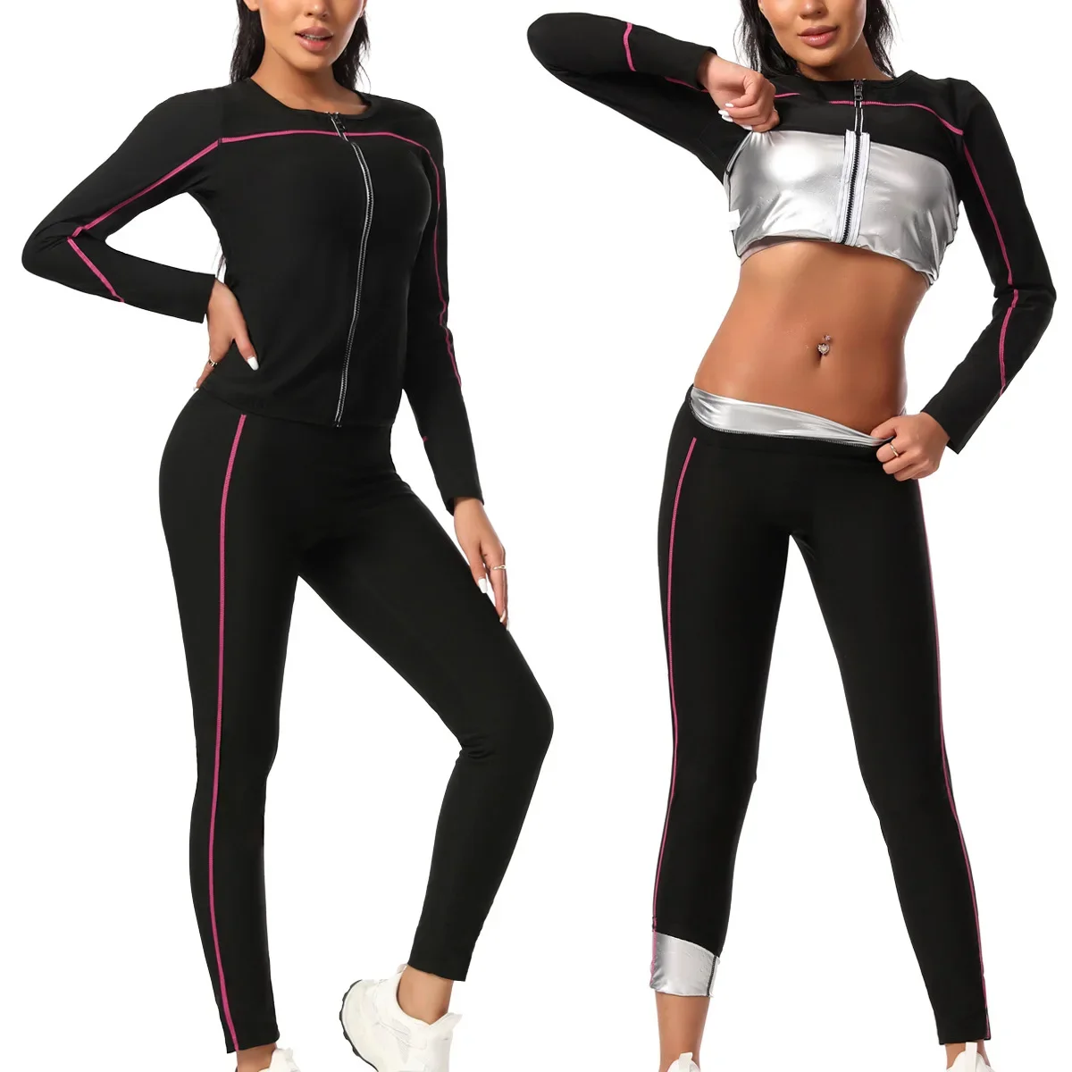 Women's Long Sleeve Fitness Sauna Suit Sweat Absorbing Outdoor Running Sportswear Slimming Body Shaping Underwear Set - Image 3