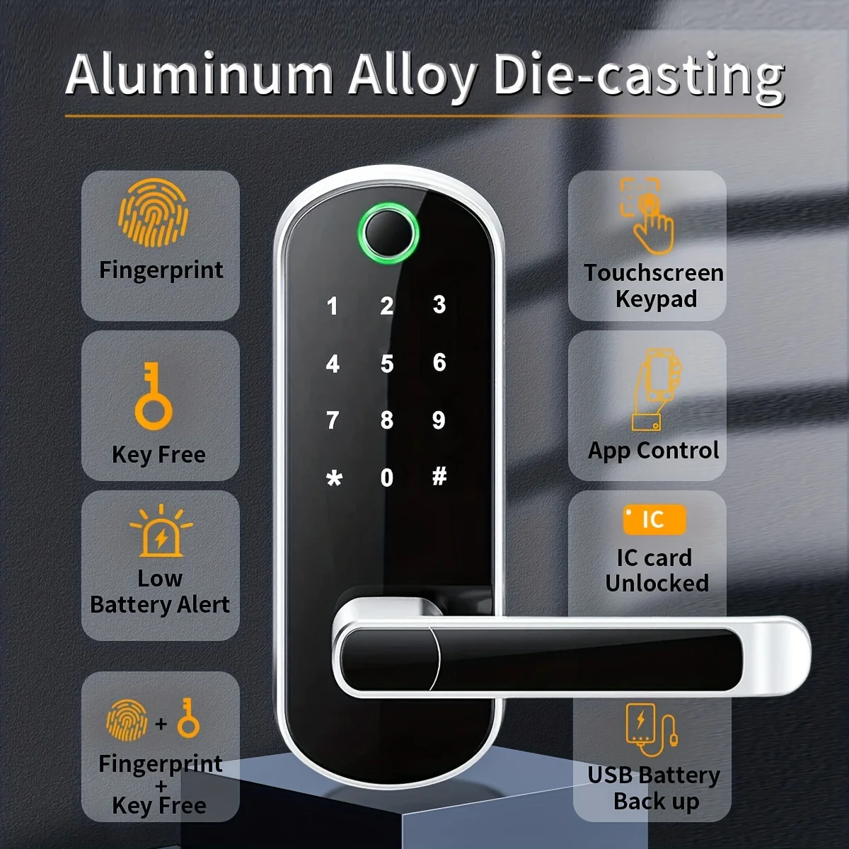 Smart Fingerprint Door Lock App Remote Control Keyless WIFI Digital Touchscreen Lock NFC IP67 Waterproof with 2 IC Cards - Image 4