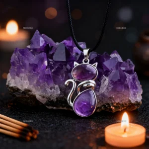 2pcs Natural Amethyst Clusters Paired with Amethyst Cat Necklace, Cute Animal Jewelry, Ideal Gift for Birthdays and Christmas