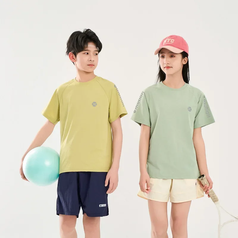Children's Running Quick Dry Short Sleeve T-Shirt Fitness Reflective Print Top Boys' Casual Wear Comfortable Breathable