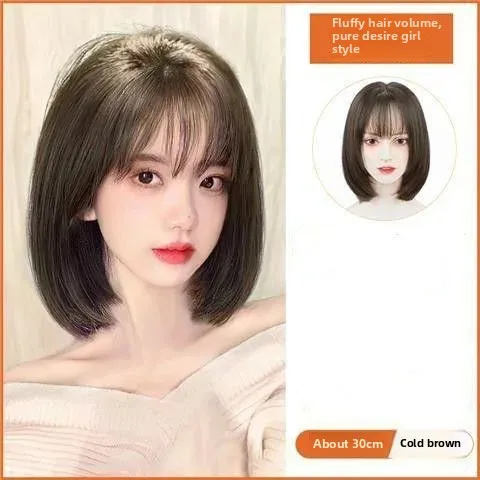 Women's Long Hair Full Head Wig Short Natural Whole Top Shoulder Length Bob Wig Cover Chinese Style Hair Extensions - Image 4