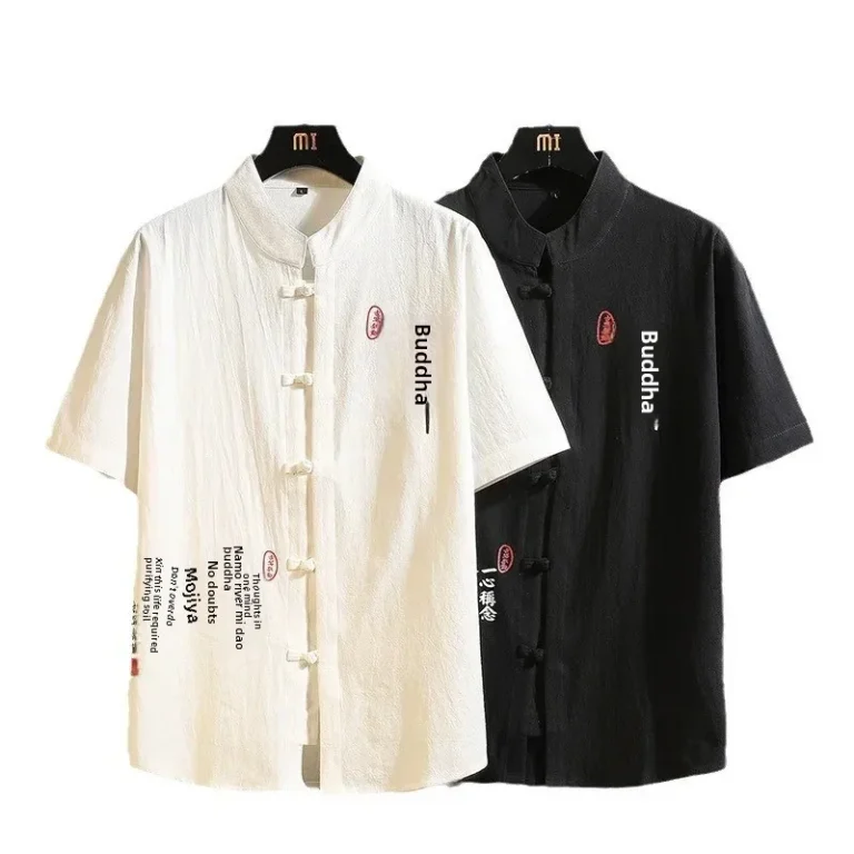 Summer Hot Sale Of The Season New Chinese Style Zen Clothing Cotton Linen Men's Tang Suit Large Size Printed Cross-Border Button - Image 4