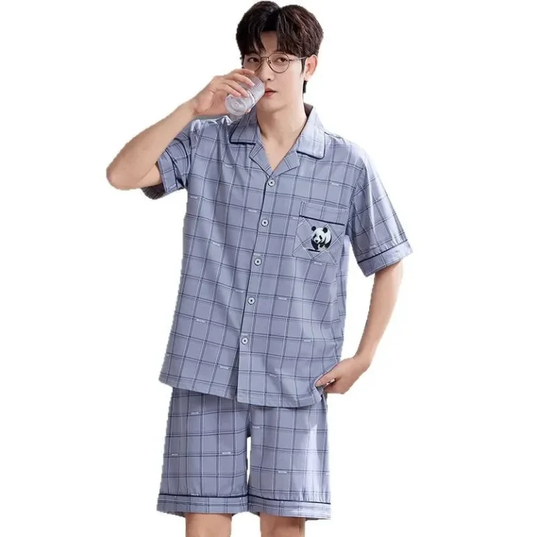 Men's Summer Cotton Pajamas Short Sleeve Shorts Home Clothes Silk Pure Color Air Conditioning Suit Simple Style Youth Home Cloth - Image 5