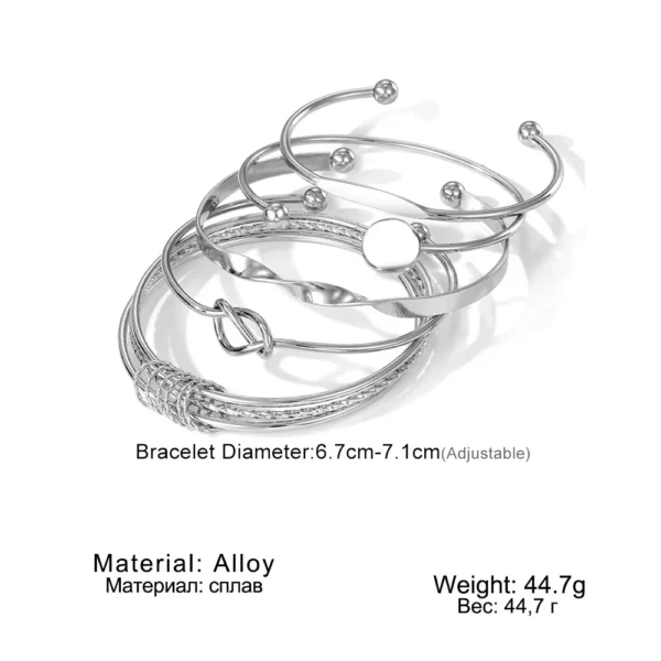 5Pcs Set Gold/Silver Color Fashion Charm Bracelet Women Retro Glossy Geometric Metal Twist Chain Bangles Bracelet Set Jewelry - Image 6