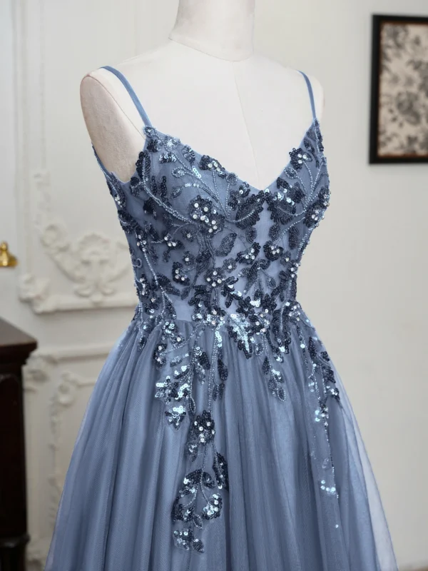 MisShow Sling Evening Dresses Sexy Spaghetti Straps V-Neck Illusion Sequins Appliques Prom Dress A-Line Train High Split Gowns - Image 5