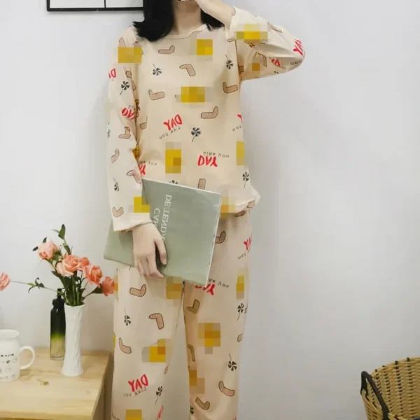 Autumn Winter Long Sleeve Sleepwear Women Spring Thin round Neck Cute Duck Simple Korean Version Ladies Home Clothes Set - Image 4