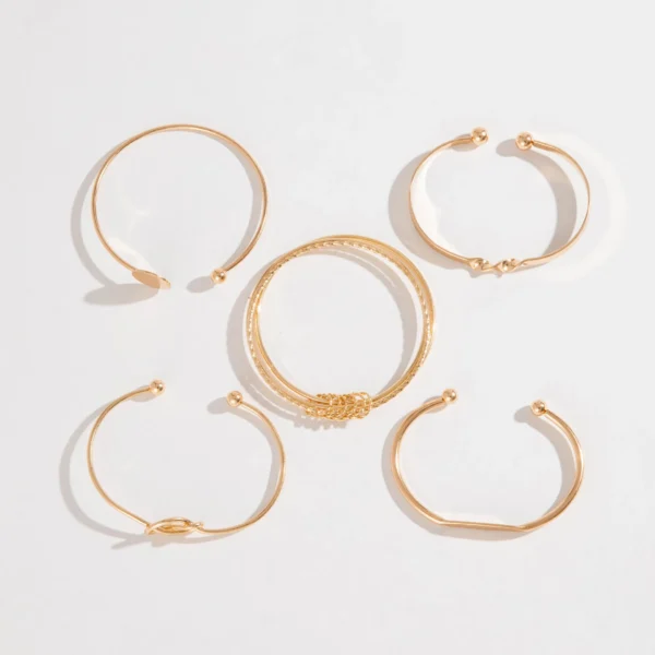 5Pcs/set Personalized Simple Chain Bracelet Retro Fashion Smooth Geometric Open Bracelet Bracelet Set, Suitable for Daily Wear - Image 4