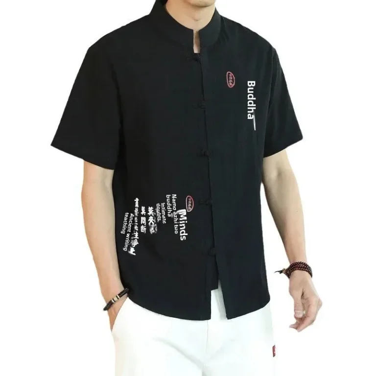 Summer Hot Sale Of The Season New Chinese Style Zen Clothing Cotton Linen Men's Tang Suit Large Size Printed Cross-Border Button - Image 5