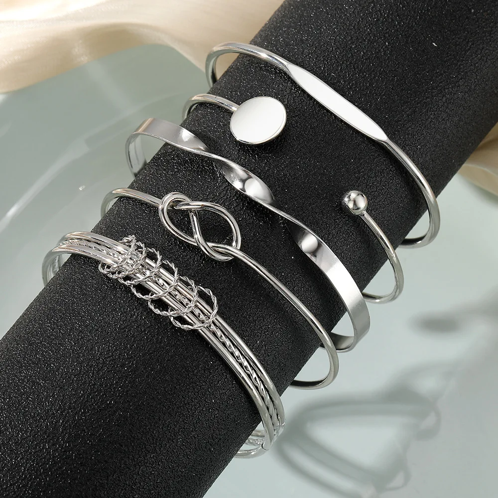 5Pcs Set Gold/Silver Color Fashion Charm Bracelet Women Retro Glossy Geometric Metal Twist Chain Bangles Bracelet Set Jewelry - Image 4