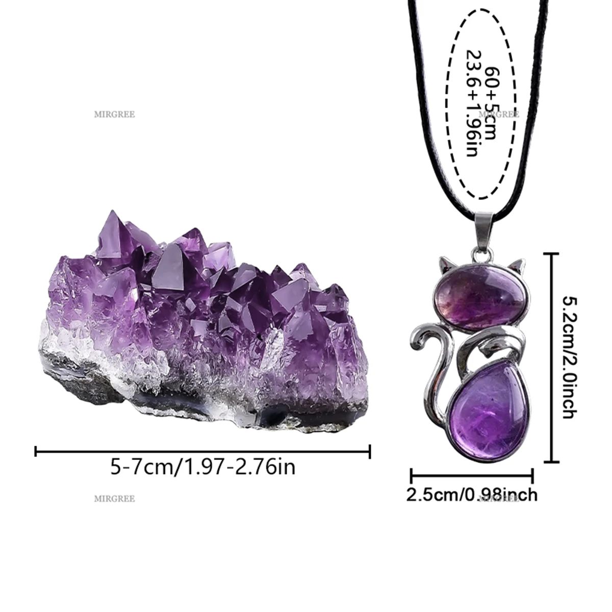 2pcs Natural Amethyst Clusters Paired with Amethyst Cat Necklace, Cute Animal Jewelry, Ideal Gift for Birthdays and Christmas - Image 6