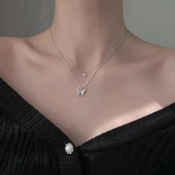 1 Women's Lats Sparkling Double Layer Butterfly Necklace Exquisite Double Layer Collar Chain Jewelry Banquet Party Holiday Gift - Image 6