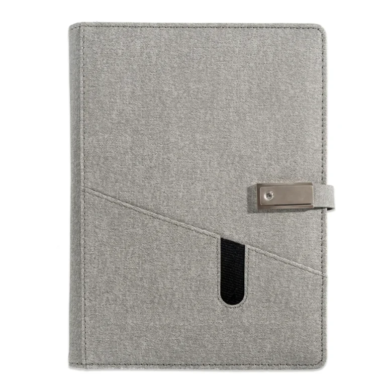 Grey Wireless Charging Notebook with USB Drive, 3-in-1 Cable, Card Slots & Document Pocket, A5 Planner for Business Use - Image 3