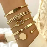 5Pcs/set Personalized Simple Chain Bracelet Retro Fashion Smooth Geometric Open Bracelet Bracelet Set, Suitable for Daily Wear