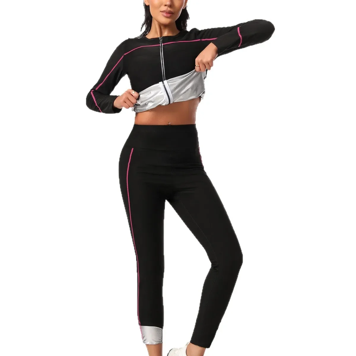 Women's Long Sleeve Fitness Sauna Suit Sweat Absorbing Outdoor Running Sportswear Slimming Body Shaping Underwear Set - Image 5