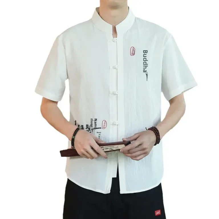 Summer Hot Sale Of The Season New Chinese Style Zen Clothing Cotton Linen Men's Tang Suit Large Size Printed Cross-Border Button - Image 3