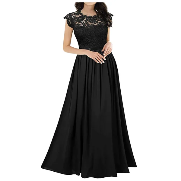 New Women's Evening Lace Dress Elegant Bridesmaid's Long Dress Swing Dress Female Short Sleeved Retro Club Party Vestidos - Image 4