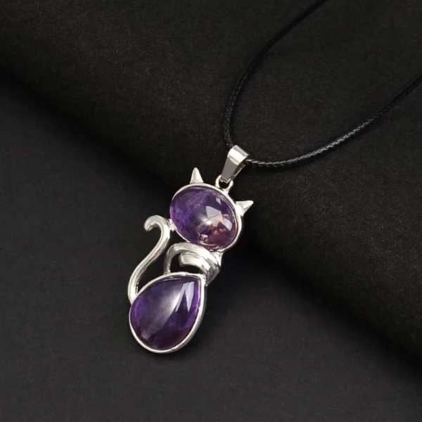 2pcs Natural Amethyst Clusters Paired with Amethyst Cat Necklace, Cute Animal Jewelry, Ideal Gift for Birthdays and Christmas - Image 5