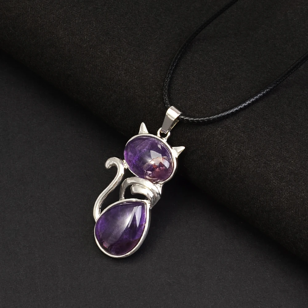 2pcs Natural Amethyst Clusters Paired with Amethyst Cat Necklace, Cute Animal Jewelry, Ideal Gift for Birthdays and Christmas - Image 5