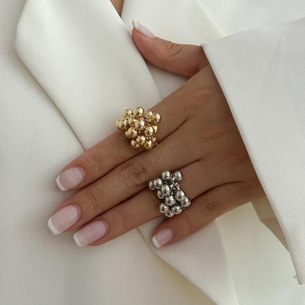 IngeSight.Z Creative Design CCB Small Ball Ring for Women Men Trending Irregular Metal Open Finger Ring Couple Punk Jewelry - Image 3