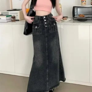 High Waist A- Line Mini Skirt Women's Denim Vintage Design Spring Autumn Winter Cotton Knitted Korean Style Half Body Skirts
