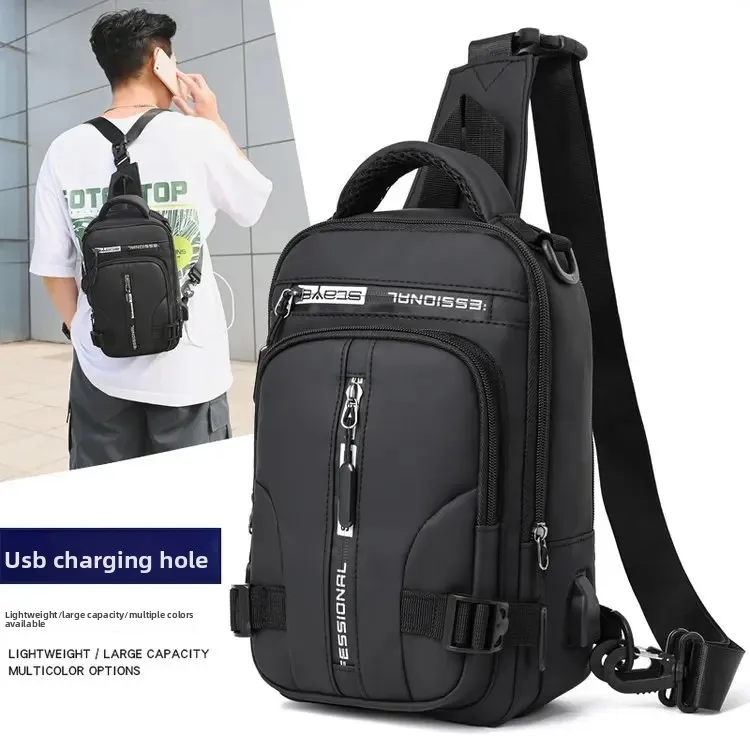 Fashionable Men's Crossbody Bag New Multi-Functional Chest Bag Casual Single Shoulder Waterproof Nylon Double-Strap Small Backpa