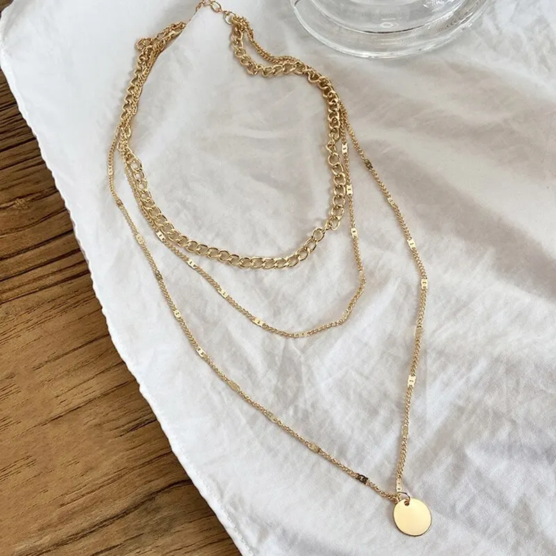 2PCS Necklace Gold-color Plus Silver-plated Women Cool Style Dots Multi Layers Chain Combo Jewelry - Image 3