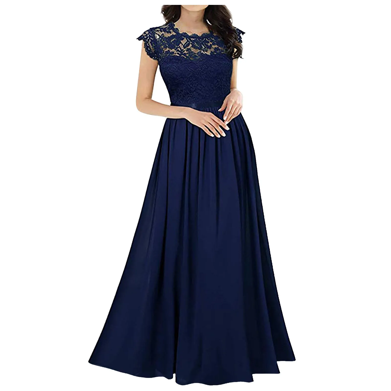 New Women's Evening Lace Dress Elegant Bridesmaid's Long Dress Swing Dress Female Short Sleeved Retro Club Party Vestidos - Image 3