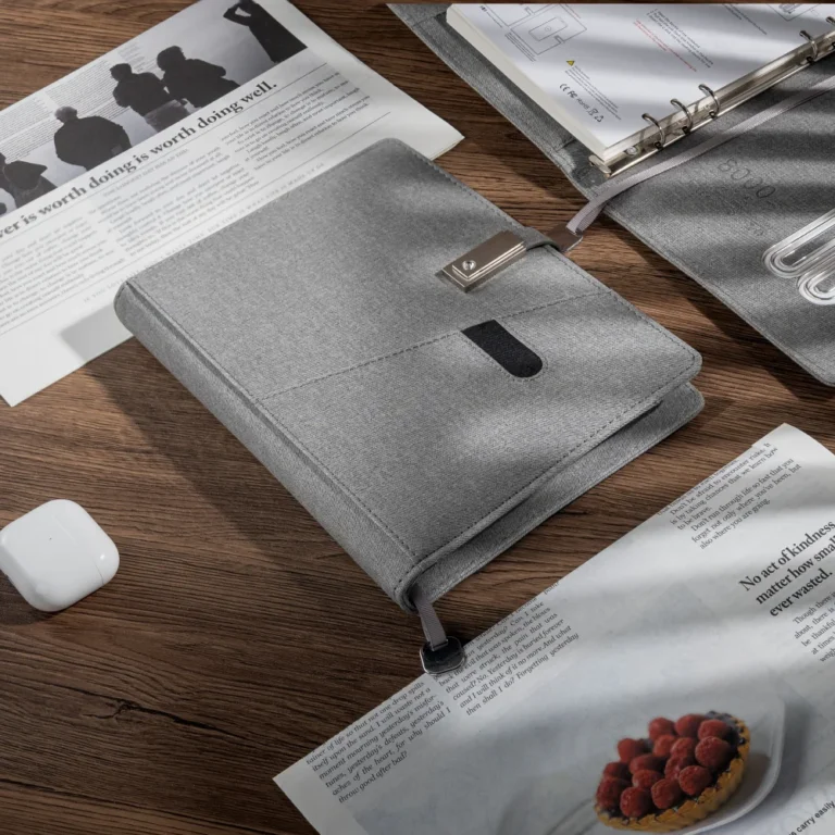 Grey Wireless Charging Notebook with USB Drive, 3-in-1 Cable, Card Slots & Document Pocket, A5 Planner for Business Use - Image 2