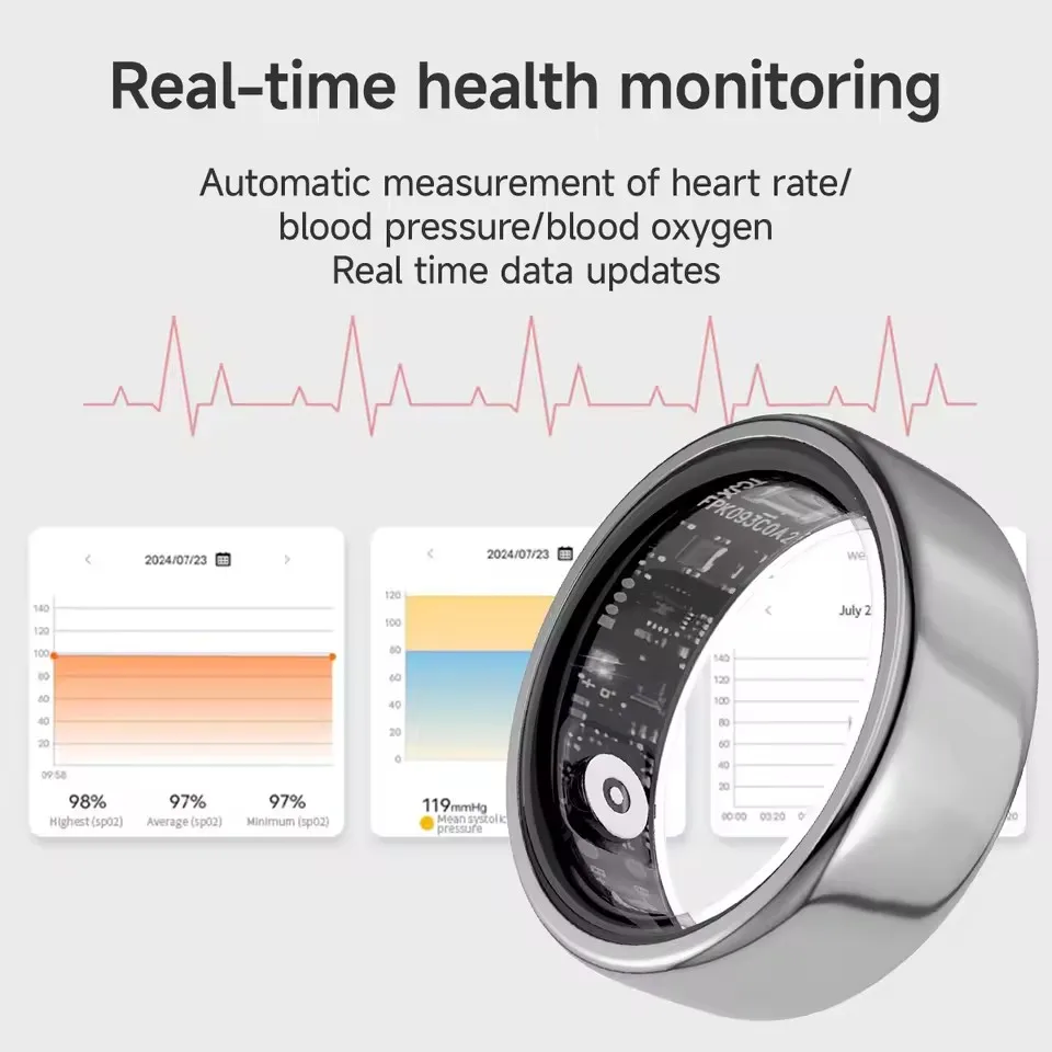 2025 New Smart Ring Blood Oxygen&Pressure Sleep Monitor Sports Tracking Remote Care IP68 Waterproof Men Women - Image 4