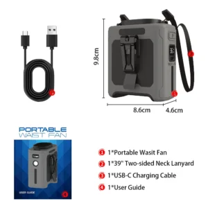 10000mAh Waist Fan with 5 Speeds & Light 40H Hands-Free Wearable Neck Fan for Outdoor Jobsite Travel Long Time for Camping - Image 6