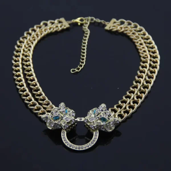 European and American fashion necklace set leopard head full of diamond pendant fast sell necklace female short collarbone chain - Image 3
