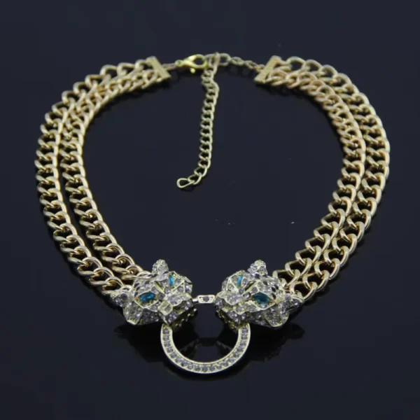 European and American fashion necklace set leopard head full of diamond pendant fast sell necklace female short collarbone chain - Image 2