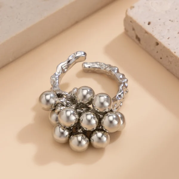 IngeSight.Z Creative Design CCB Small Ball Ring for Women Men Trending Irregular Metal Open Finger Ring Couple Punk Jewelry - Image 6