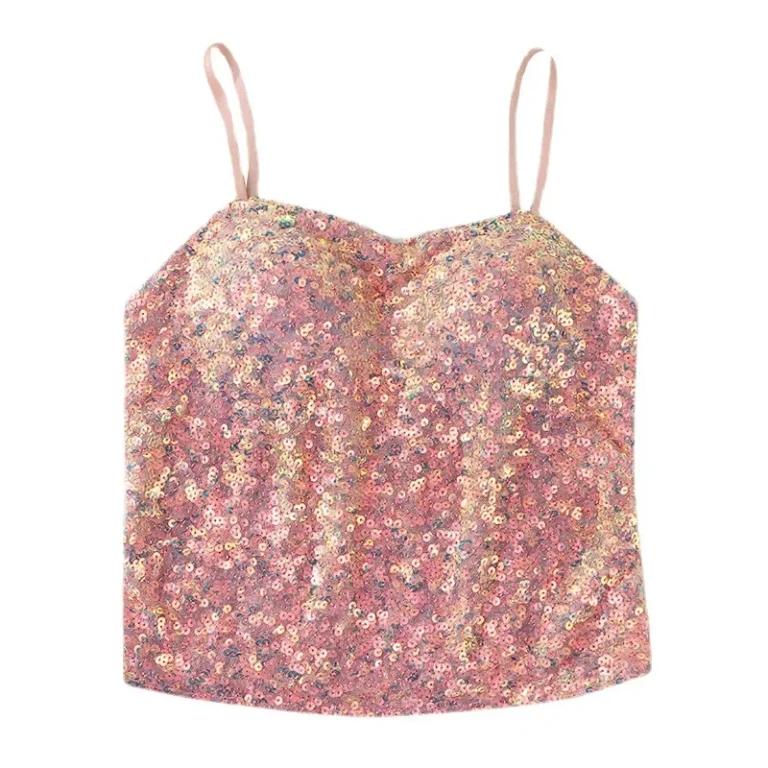 Fashionable Sexy Crop Top Women's Slim Fit Sequin Bright Color Strap Vest Hot Sale Trendy Underwear Home Clothes - Image 5