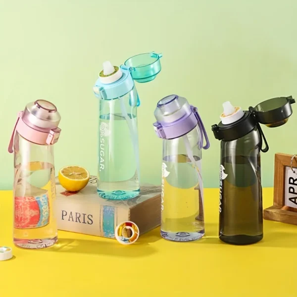 Portable Sports Water Bottle With 5 Flavored Pods Including Cola Red Bull And Lemon With A Straw Perfect For Outdoor - Image 2