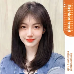 Women's Long Hair Full Head Wig Short Natural Whole Top Shoulder Length Bob Wig Cover Chinese Style Hair Extensions